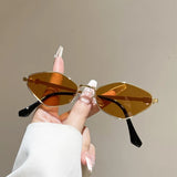 Sun Glasses for Women UV Protection Alloy Shades Driving Irregular New Small Cat Eye Sunglasses Diamond Pattern Small Fashion