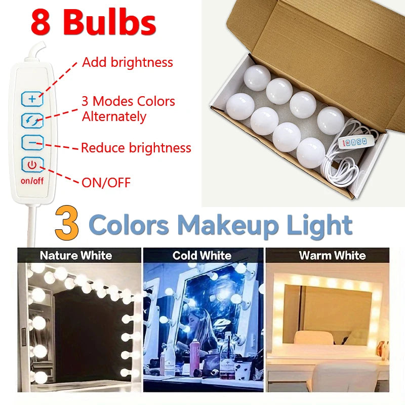 Makeup Mirror LED Light Bulbs Vanity Lights USB 12V Bathroom Dressing Table Lamp Dimmable LED Vanity Light For Mirror Light