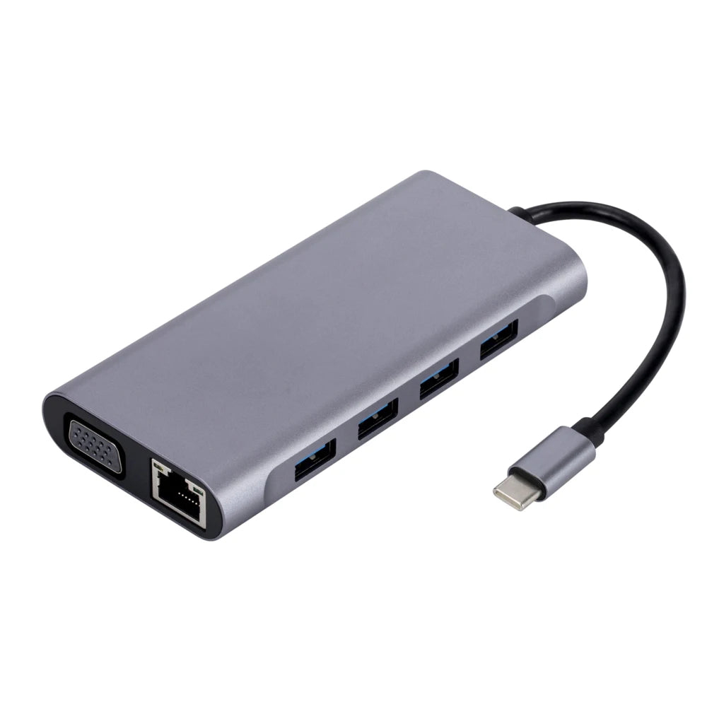 USB C HUB 11-in-1 Docking Stations Type C to 4K HDMI Adapter USB 3.0 5Gbps Splitter Adapter With PD RJ45 Card Reader For PC