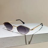 Sun Glasses for Women UV Protection Alloy Shades Driving Irregular New Small Cat Eye Sunglasses Diamond Pattern Small Fashion