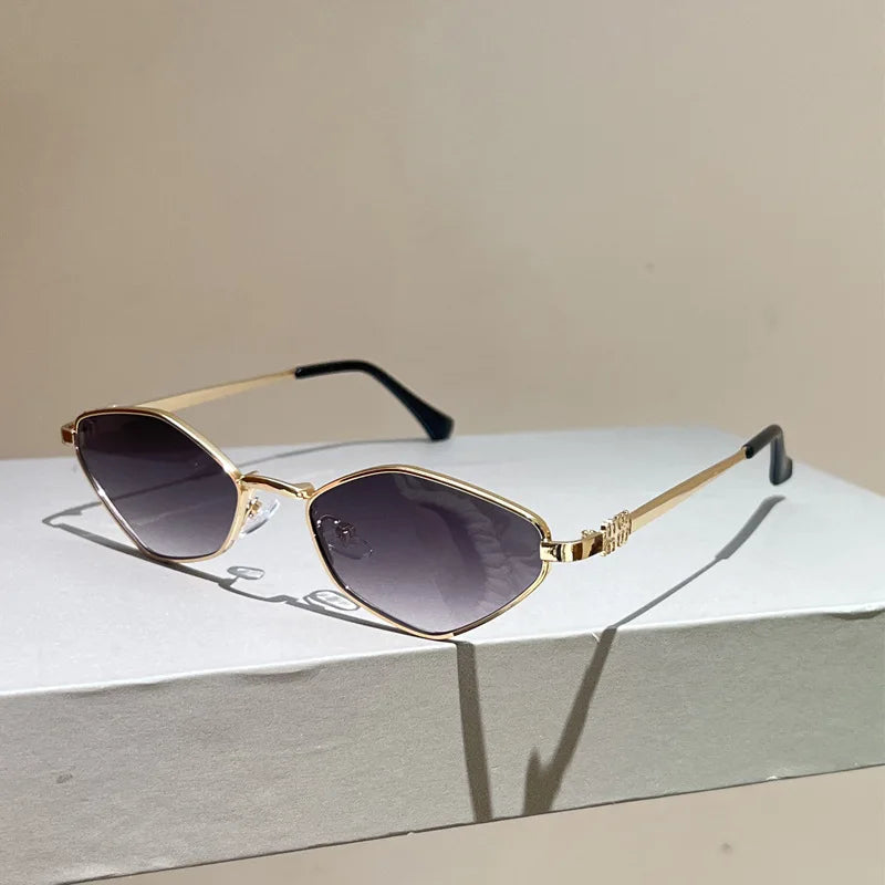 Sun Glasses for Women UV Protection Alloy Shades Driving Irregular New Small Cat Eye Sunglasses Diamond Pattern Small Fashion