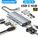USB C HUB 11-in-1 Docking Stations Type C to 4K HDMI Adapter USB 3.0 5Gbps Splitter Adapter With PD RJ45 Card Reader For PC