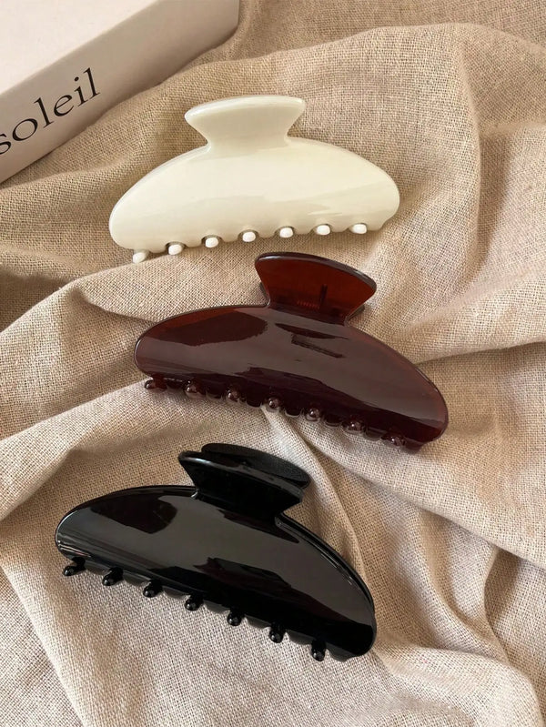 Hair Claw Clips, Minimalist Solid Color Plastic Clamps, Elegant Black White Brown Hair Accessories For Daily Styling & Makeup