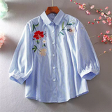 Embroidered Shirt For Women Blouse Artistic Blous Retro Woman Blouse Loose Top Lapel Cardigan Summer Leisure Woman Clothes Shirt