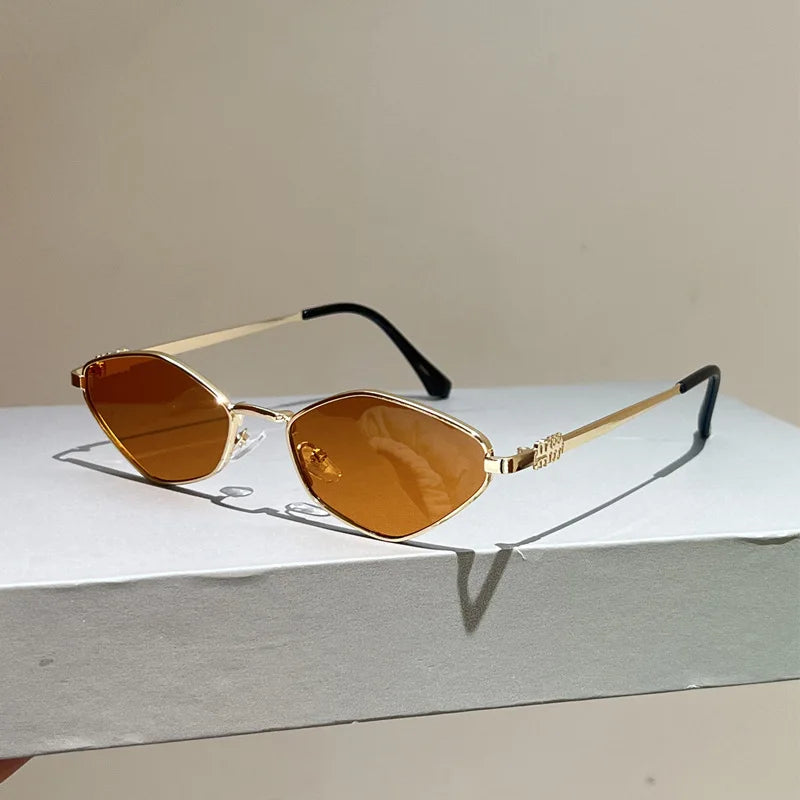 Sun Glasses for Women UV Protection Alloy Shades Driving Irregular New Small Cat Eye Sunglasses Diamond Pattern Small Fashion