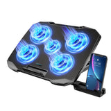 COOLCOLD Laptop Cooling Pad for 12-17 Inch Laptop Cooler Stand, 5 Quiet Fans, 5 Angle Adjustable with Phone Holder