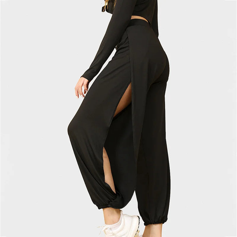 High Waist Leggings Women High Slit Hippie Haren Pants Sport Fitness Running Yoga Pilates Joggers Casual Trousers Tapered Pants