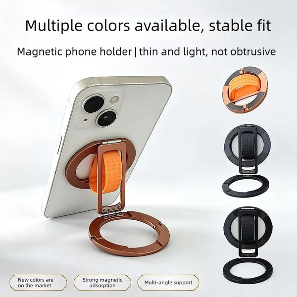 Magnetic Phone Ring Holder Foldable Rotatable Aluminum Stand With Silicone Wrist Strap For Smartphone