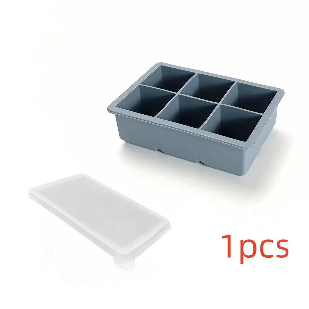 Large Ice Cube Tray with Lid,Stackable Big Silicone Square Ice Cube Mold for Whiskey Cocktails Bourbon Soups Treats,BPA Free