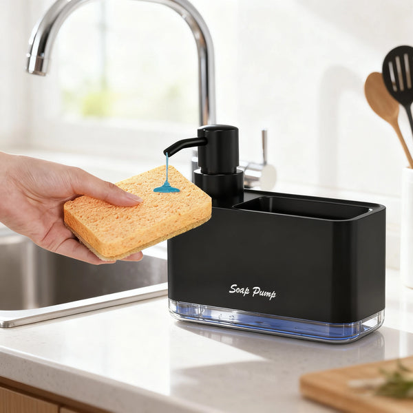 Dish Soap Dispenser for Kitchen,Liquid Soap Dispenser Kitchen Soap Dispenser with Sponge Holder,Sponge Caddy Soap Pump Dispenser