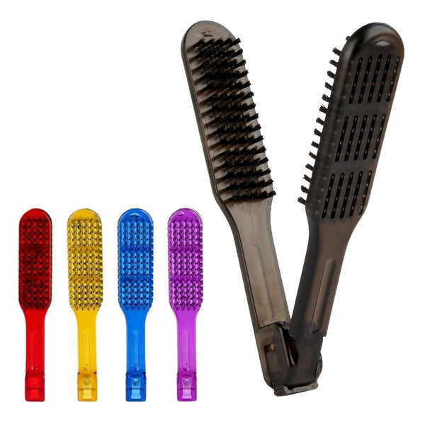 Pro Hairdressing Straightener Hairbrush Boar Bristles Hair Straightening Double Brushes V Shape Comb Clamp Styling Tools DIY