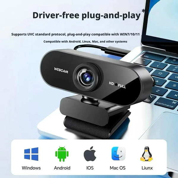 Full HD 1080P Webcam USB Plug Play Web Camera Built-in Microphone Rotatable Clip On Computer Camera For Laptop PC Online Class