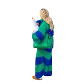 Cardigan Women Long Coats Striped Full Sleeve Knitted Sweaters Casual Loose Coat Elegant Splice Jumpers Open Stitch Autumn