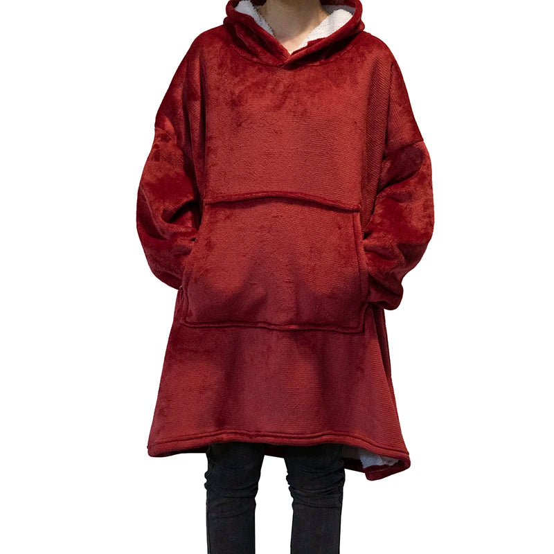 Oversized Hoodie Blanket With Sleeves Sweatshirt Plaid Winter Fleece Hoody Women Pocket Female Hooded Sweat Oversize Femme