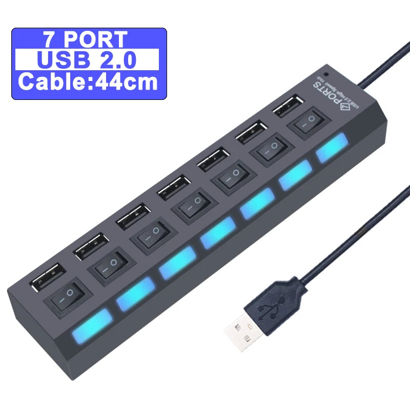 

USB Hub 3.0 Hub USB 3 USB 2.0 Multi USB Splitter Power Adapter 4/7 Port Multiple Expander 2.0 with Switch for PC Accessories

