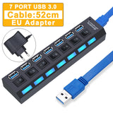 

USB Hub 3.0 Hub USB 3 USB 2.0 Multi USB Splitter Power Adapter 4/7 Port Multiple Expander 2.0 with Switch for PC Accessories

