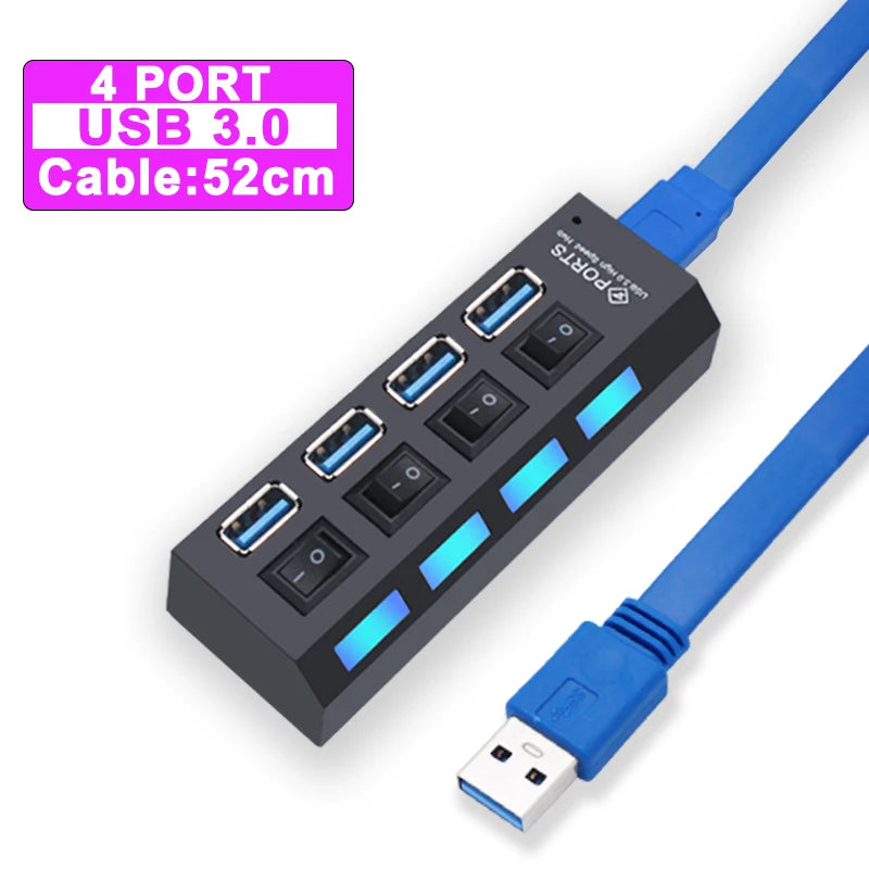 

USB Hub 3.0 Hub USB 3 USB 2.0 Multi USB Splitter Power Adapter 4/7 Port Multiple Expander 2.0 with Switch for PC Accessories

