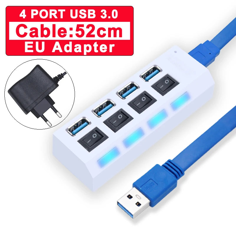 

USB Hub 3.0 Hub USB 3 USB 2.0 Multi USB Splitter Power Adapter 4/7 Port Multiple Expander 2.0 with Switch for PC Accessories

