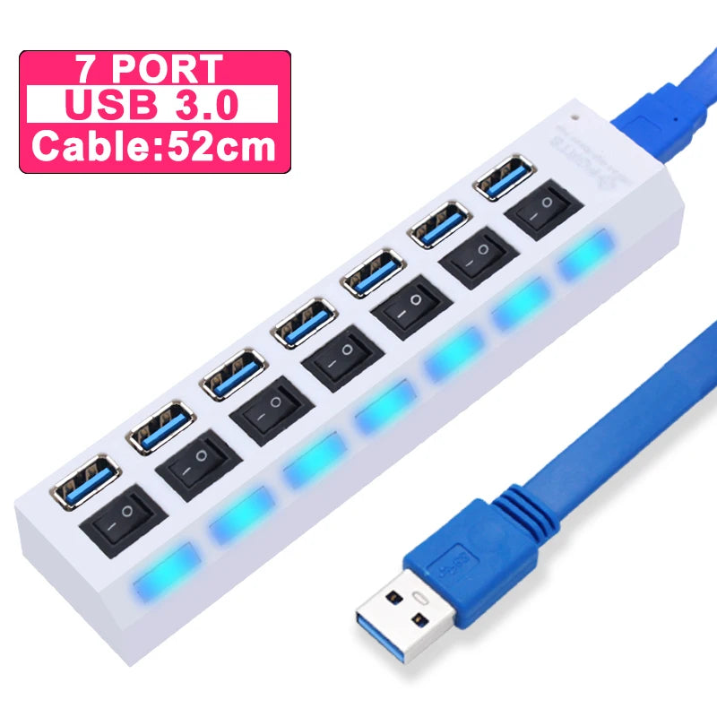 

USB Hub 3.0 Hub USB 3 USB 2.0 Multi USB Splitter Power Adapter 4/7 Port Multiple Expander 2.0 with Switch for PC Accessories

