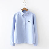 

Blouses Woman 2021 Fashion Spring New Women Youth Simple Solid Color Embroidery Long Sleeve Shirt Cotton Casual Lady Blouse Tops

