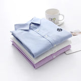 

Blouses Woman 2021 Fashion Spring New Women Youth Simple Solid Color Embroidery Long Sleeve Shirt Cotton Casual Lady Blouse Tops

