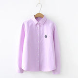 

Blouses Woman 2021 Fashion Spring New Women Youth Simple Solid Color Embroidery Long Sleeve Shirt Cotton Casual Lady Blouse Tops

