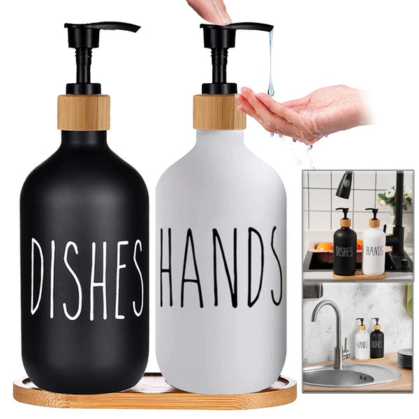 

Black Dish Soap Dispenser Set for Kitchen Sink Hands Soap and Dishes Detergent Storage Bottle Refillable Bottles

