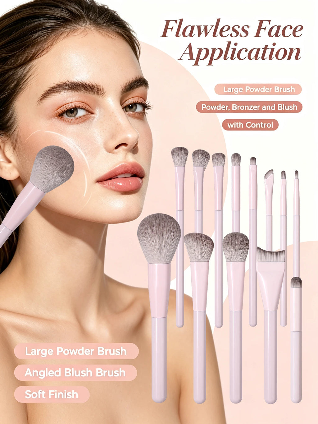 Makeup Brush Set - Soft Synthetic Hair Brushes for Beauty Tools - Foundation Brush, Blush Brush, Eye Shadow Brush, Powder Puff