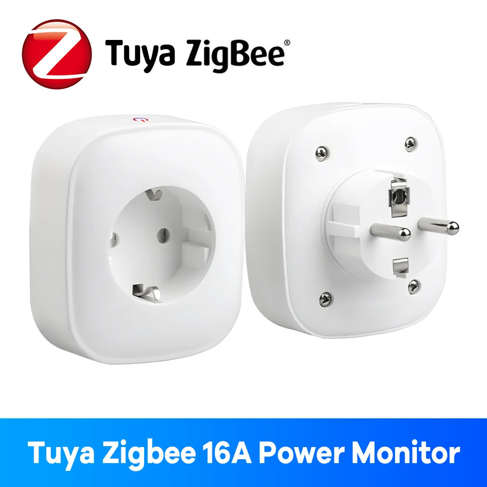 Zigbee EU Smart Plug 16A Power Monitoring Wall Socket Alexa Compatible Voice Control Electrical Socket Wall Ground Outlet
