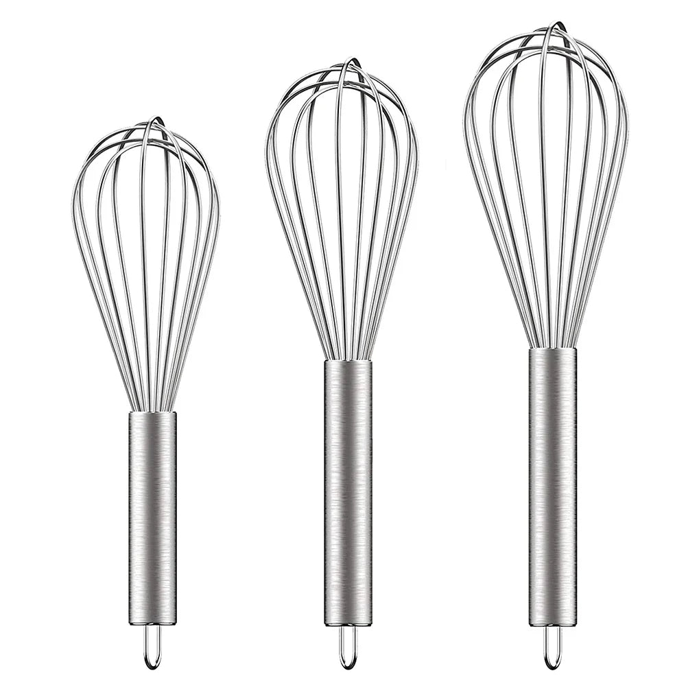

3 Pack Stainless Steel Whisk Set 6 Wire Whisks 8/10/12 Inch Kitchen Balloon Whisks With Stainless Grip Manual Egg Beater Blender

