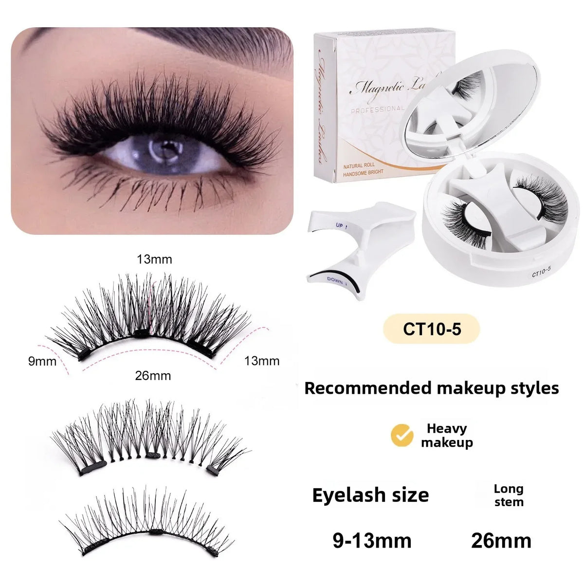 

Magnetic Eyelashes Set 1 Pair Reusable No Glue Needed False Eyelashes with Magnetic Tweezers Curly Faux Lashes Makeup Tool

