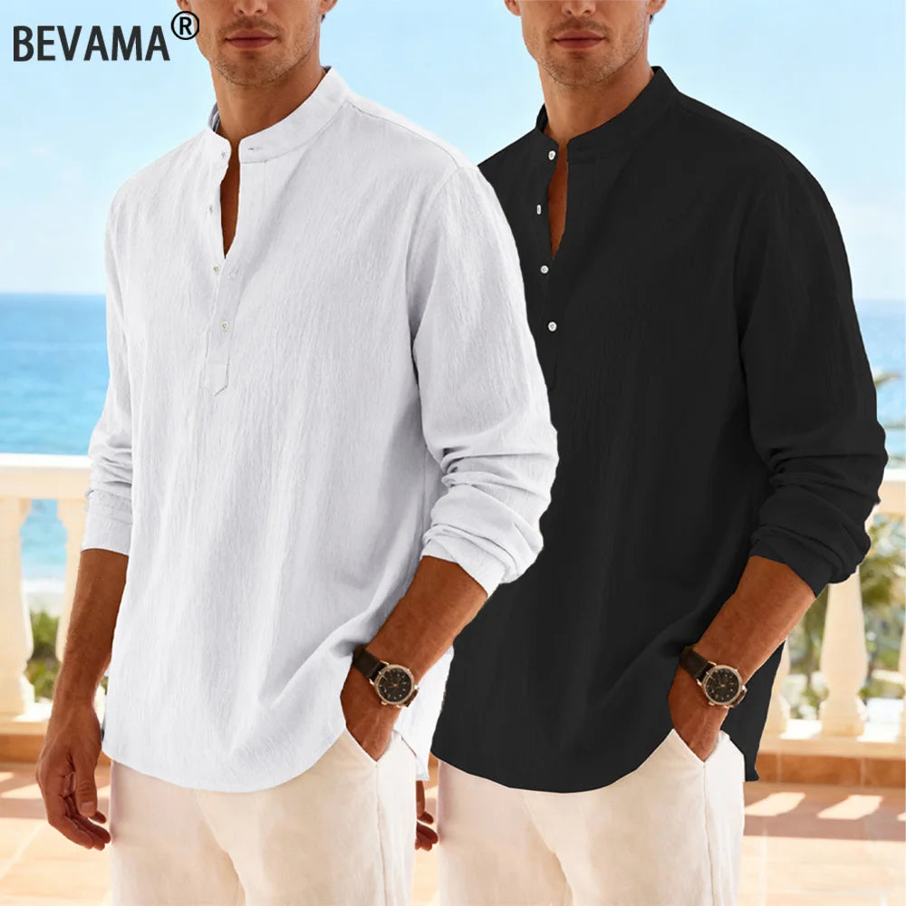 Men's Casual Vacation Shirts Lightweight Long Sleeve Henley Collar Shirts Beach Solid Color Breathable Shirt for Men Streetwear
