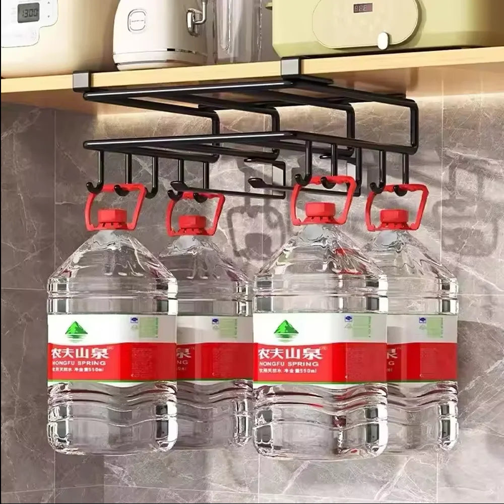 Household Space Saving Kitchen Organizer Under Cabinet Hanging Rack with Hooks Towels Cutting Boards Pot Lids Portable Storage