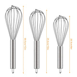 

3 Pack Stainless Steel Whisk Set 6 Wire Whisks 8/10/12 Inch Kitchen Balloon Whisks With Stainless Grip Manual Egg Beater Blender


