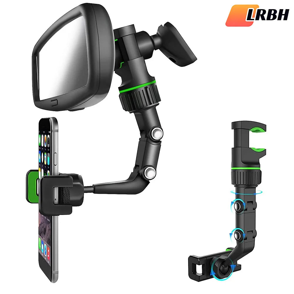 Rearview Mirror Phone Holder 360° Rotatable and Retractable Car Phone Mount Multifunctional Rear View Mirror Holder for All Car