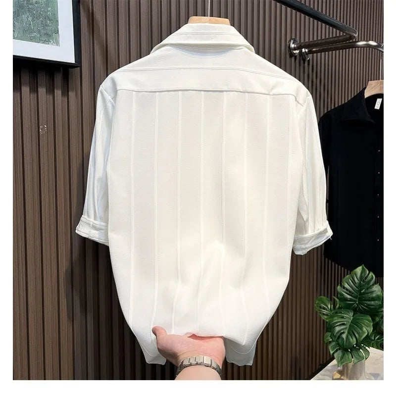 Striped Five Quarter Sleeve Shirt for Men's Trendy Slim Fit Half Sleeve Shirt, Summer Trendy Brand Casual Men's Top