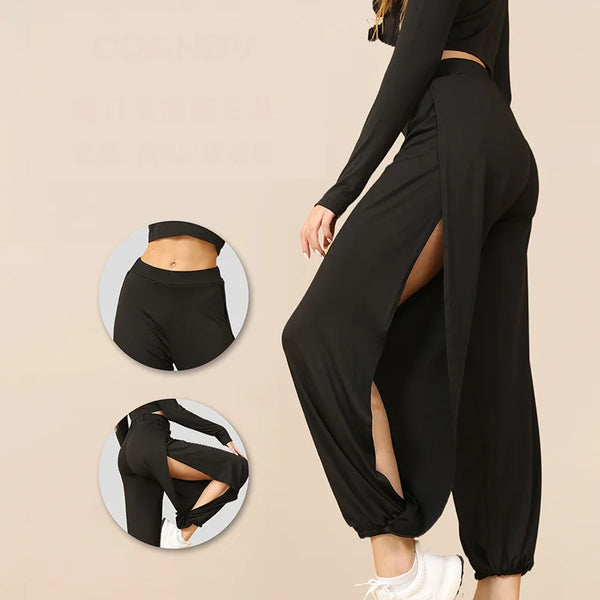 

High Waist Leggings Women High Slit Hippie Haren Pants Sport Fitness Running Yoga Pilates Joggers Casual Trousers Tapered Pants

