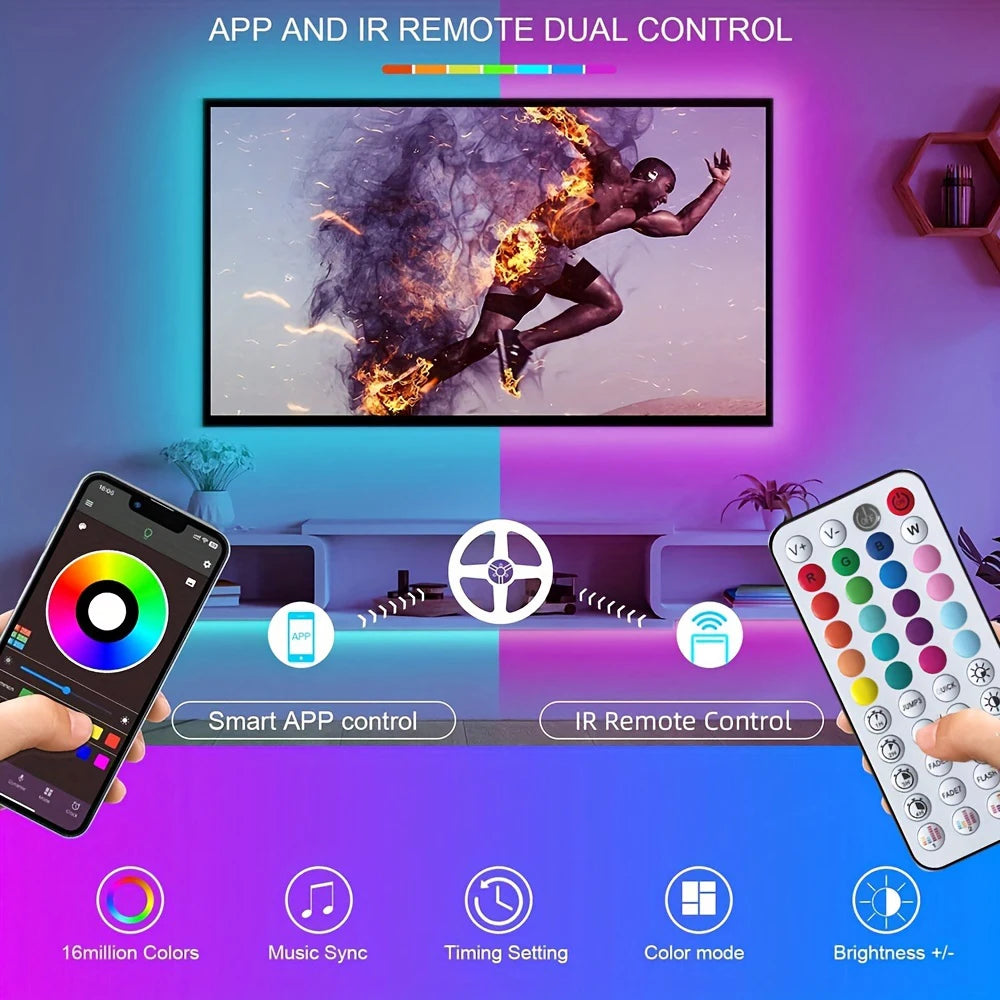 Led Strip Lights Music Sync Led Lights Room with APP Control, Flexible Ribbon Tape Lights for Home Party Decor TV Backlight