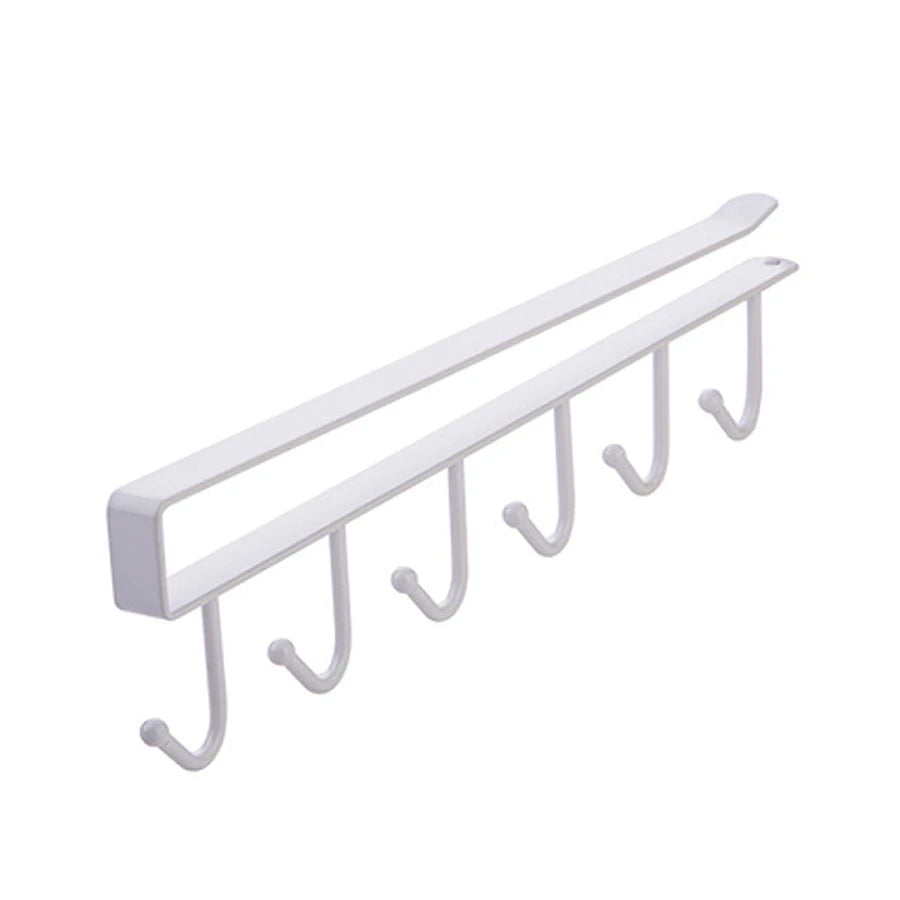 Kitchen Under Cabinet Hanging Hook Organizer Rack, No‑Drill Utensil Holder, Cabinet Shelf Hook for Mugs, Towels, Cooking Tools,