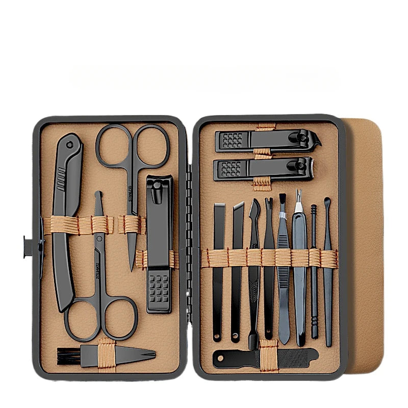 

7/16/24Pcs Manicure Set Professional Nail Clipper Pedicure Kit Stainless Steel Nail Care Tool Grooming Kit with Luxurious Travel

