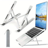 

Adjustable Aluminum Laptops Stand 1 - 6 Level Height Foldable &amp; Portable Design For 8-16 inch Laptop Enhanced Ventilation &amp; Heat

