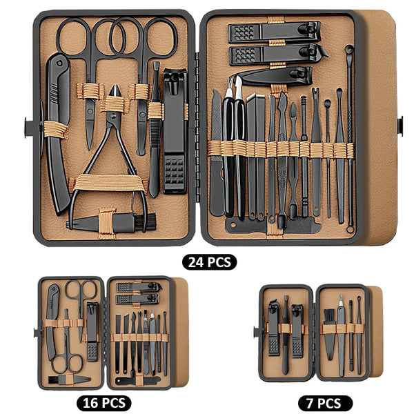 

7/16/24Pcs Manicure Set Professional Nail Clipper Pedicure Kit Stainless Steel Nail Care Tool Grooming Kit with Luxurious Travel

