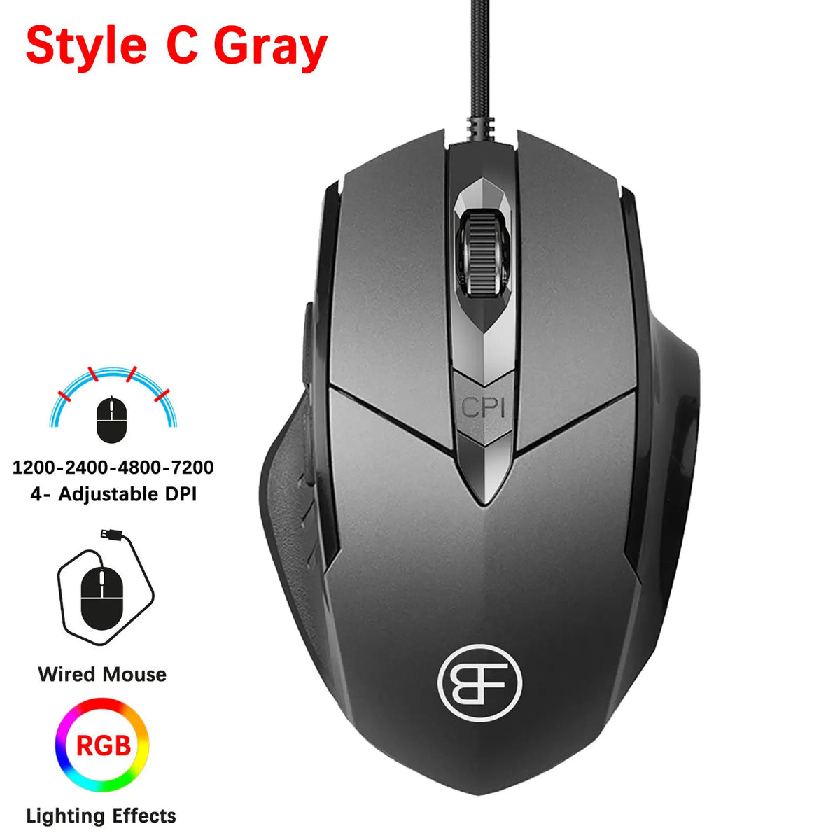 

Wired Mouse, 7200 DPI, Ergonomic Gaming Mouse, High Performance Computer Gaming Mouse with 6-Button, RGB, for Laptop PC Desktop

