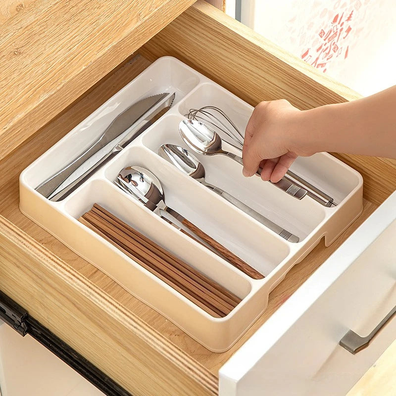 Kitchen Drawer Organizer Adjustable Divider Storage Box for Utensils Cutlery Knife Fork Spoon Chopsticks Cabinet Built In Tray