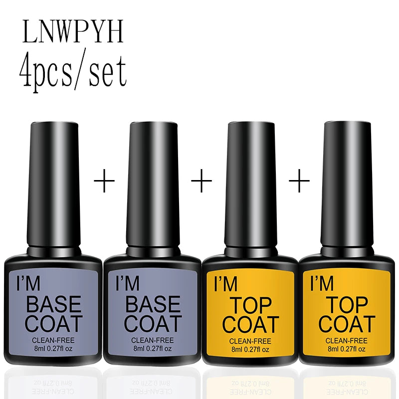 

4 Pcs/Set Top Coat And Base Coat Clear Gel Nail Polish Kit Semi Permanent Nail Art Manicure Soak Off LED UV Gel Varnishes Set

