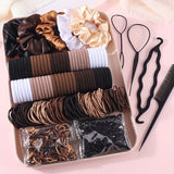 

1109pcs Women Dark Hair Accessories Set Elastic Seamless Ponytail Scrunchies Small Rubber Bands Fashion Hair Ties Headbands

