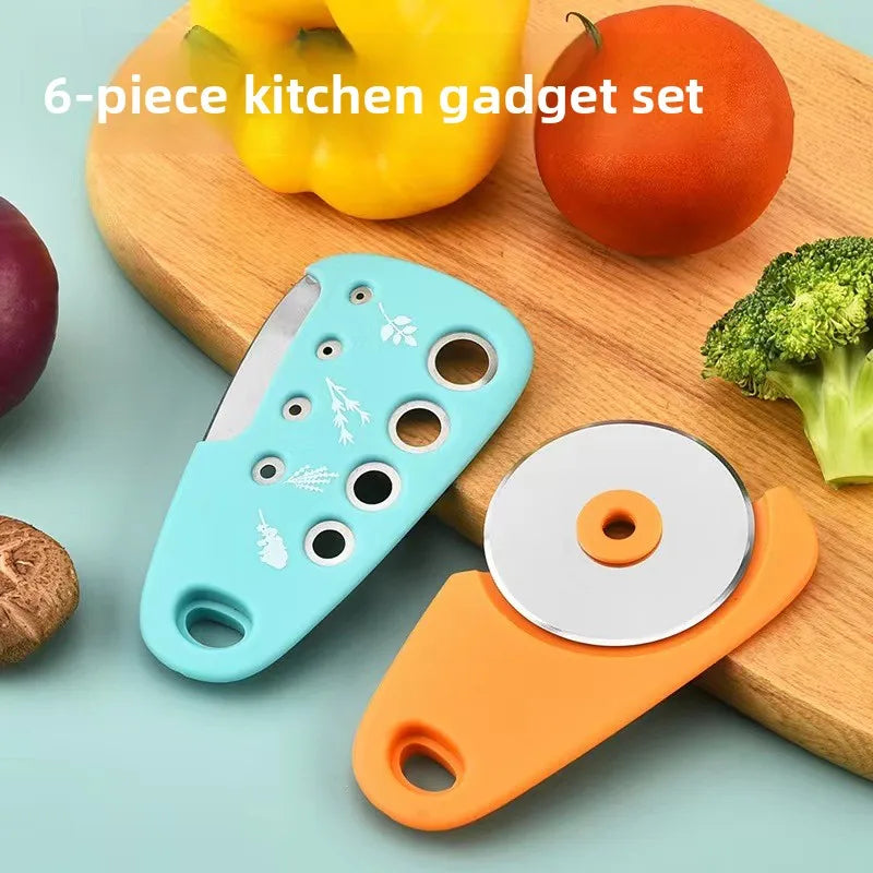 Kitchen Gadget Set of 6-Piece Pizza Knife Vanilla Cutter Bottler Shredder Garlic Grinder Set