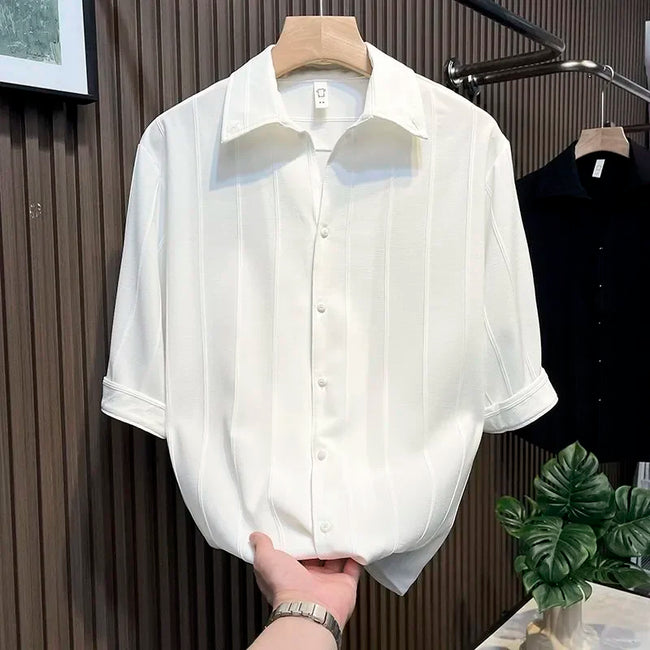 Striped Five Quarter Sleeve Shirt for Men's Trendy Slim Fit Half Sleeve Shirt, Summer Trendy Brand Casual Men's Top