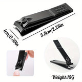 

4-piece black stainless steel nail clipper with nano glass file polishing nail file manicure tool set

