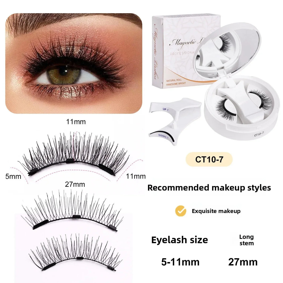 

Magnetic Eyelashes Set 1 Pair Reusable No Glue Needed False Eyelashes with Magnetic Tweezers Curly Faux Lashes Makeup Tool

